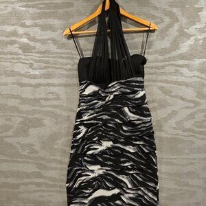 Enfocus SZ 8 Party/Cocktail Tiered Marble Design Semi Sheer Halter Dress
